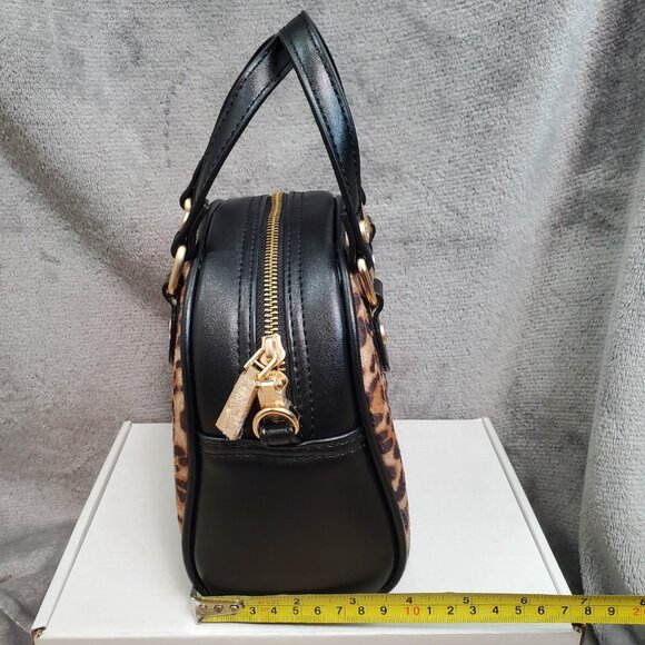 New VON DUTCH Leopard Pony Hair Bowling Bag Satchel Crossbody Handbag Black Logo - Picture 5 of 12